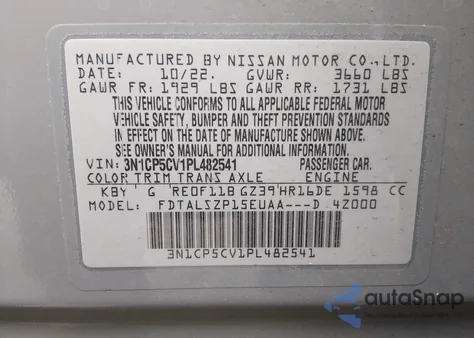 2023 Nissan Kicks Sv Xtronic Cvt z USA, uszkodzony, nr VIN 3N1CP5CV1PL482541